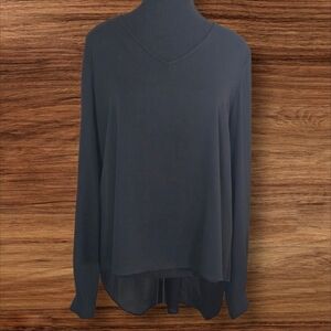 Joseph Ribkoff Sheer Black Hi Low Blouse With Gathered  Gold Button Back Size 6